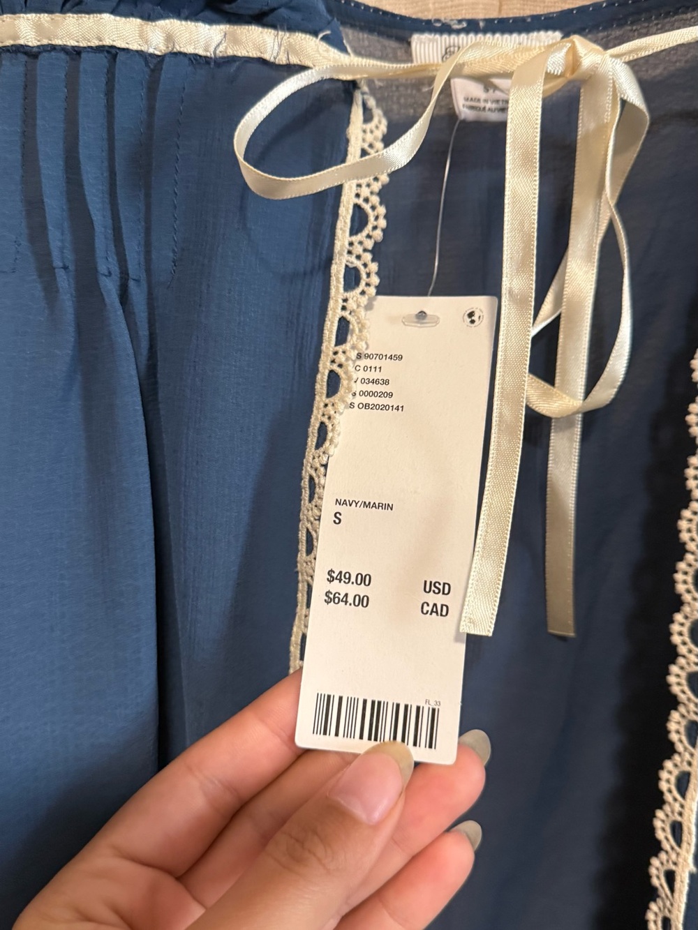 NWT Kimchi Blue babydoll Blue Camisole with Cream Lace Trim - Picture 4 of 5